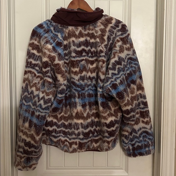 NWT Free People M Fleece Jacket maroon and blue - Picture 6 of 6